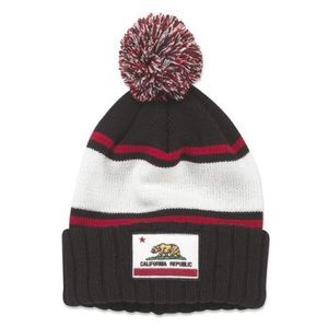 AMERICAN NEEDLE CALI BEAR KNIT HAT WITH POM BLACK WHITE RED OS NWOT
